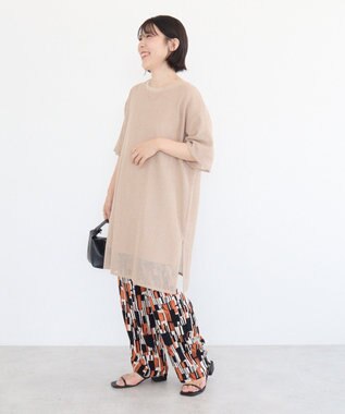 Green Parks 半袖メッシュドッキングチュニック Light Beige