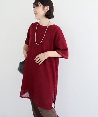 Green Parks 半袖メッシュドッキングチュニック Dark Red