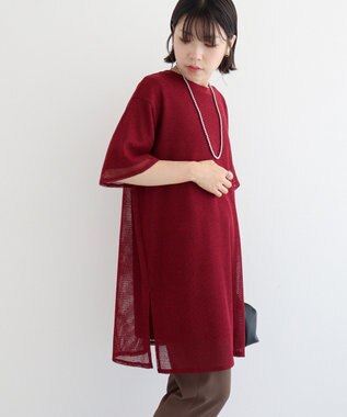 Green Parks 半袖メッシュドッキングチュニック Dark Red