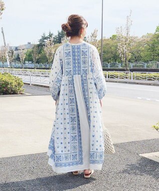 CRAFT STANDARD BOUTIQUE インド綿パネル柄ウエスト切り替えボリュームワンピース Blue