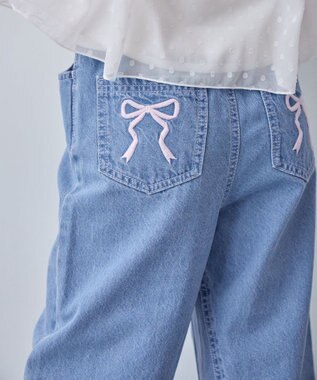 ANY KIDS 【一部店舗/WEB先行販売アイテム】【洗濯機可能】刺繍 ワイドデニムパンツ インディゴ