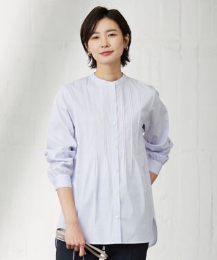 J.PRESS LADIES 【洗える】 BEZ VEGA ピンタック ストライプ ブラウス ふじ色系1