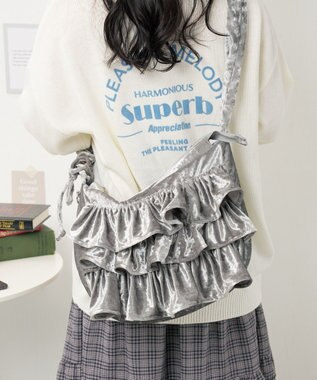 WEGO ベロアフリルギャザーショルダー グレー