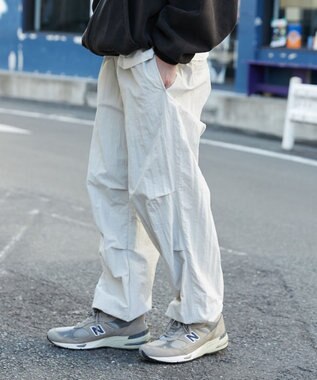 WEGO 【ウエストゴム/MLサイズ展開】ナイロンイージーパンツ ライトグレー