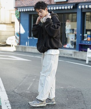 WEGO 【ウエストゴム/MLサイズ展開】ナイロンイージーパンツ ライトグレー