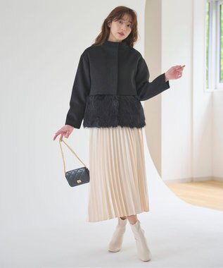 Feroux ウール混 ショートコート ブラック系