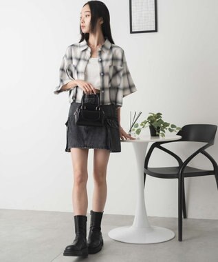 WEGO 【手洗い可/綿100％】オンブレチェックショートシャツ ホワイトチェック1