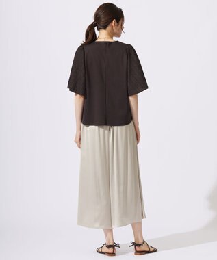 自由区 L 【カタログ掲載・洗える】エンブロイダリーコンビジャージ カットソー ダークブラウン