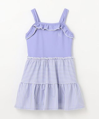 組曲 KIDS 【XS-Lサイズ】ストライプ スイムウェア(ワンピース) ラベンダー系1