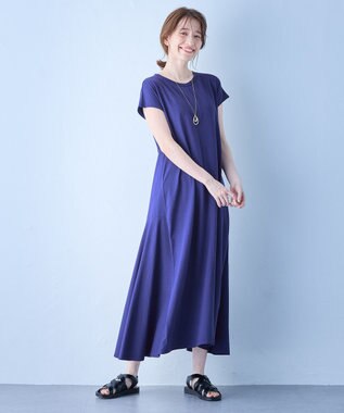 ANY 【洗濯機可】フレンチスリーブワンピース ロイヤルブルー