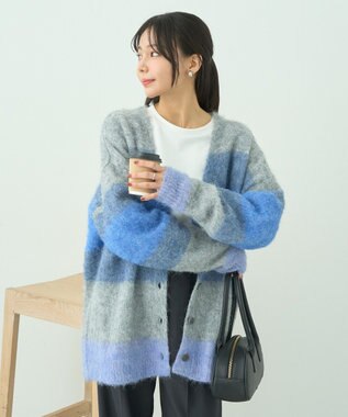 earth music&ecology グラデーション起毛ニットカーディガン Blue