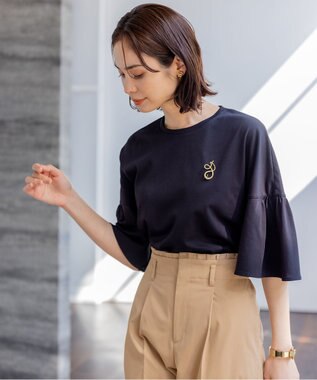 組曲 L 【汗ジミ防止・撥水】GIZAプレーティング天竺 袖フレア Tシャツ ブラック系