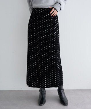 YECCA VECCA グリッタードットベロアナロースカート Brown