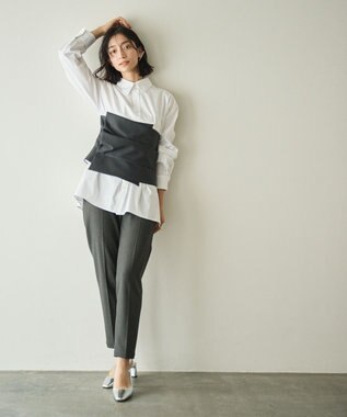 #Newans ビスチェレイヤーシャツ ホワイト×チャコール