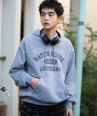 WEGO 【ユニセックス着用ITEM/裏起毛】カレッジロゴボアパーカー 杢グレー