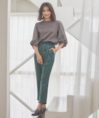 ANY 【セットアップ対応/ウエストゴム】イージィケア美脚テーパードパンツ グリーン