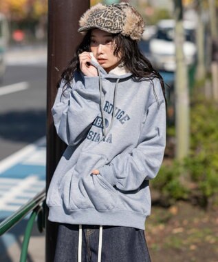 WEGO 【ユニセックス着用ITEM/裏起毛】カレッジロゴボアパーカー 杢グレー