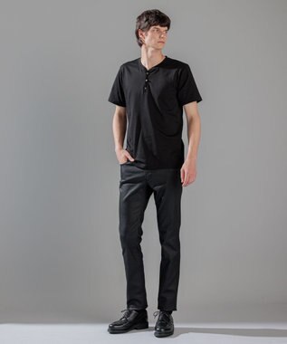 JOSEPH HOMME スビンソフトジャージー　ヘンリーネック半袖カットソー ブラック系