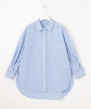 Feroux 【洗える】カラーストライプビッグ シャツ ブルー系1