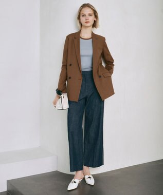 ICB 【洗える】 コットンリアクティブデニム ワイドストレートパンツ インディゴ系