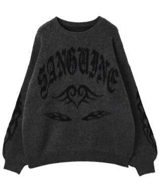 WEGO モチーフグラフィックフラッフィーニットプルオーバー ダークグレー