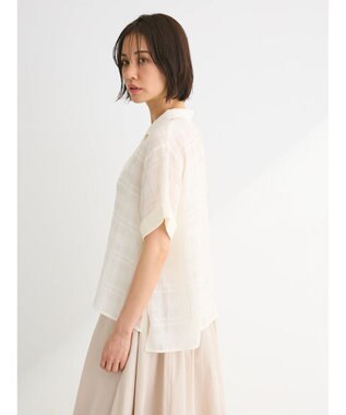 Green Parks シアーチェック開襟ブラウス Off White