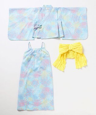 ANY KIDS 【洗濯機可能/簡単着付け】2WAY セパレート浴衣セット サックスブルー×花火