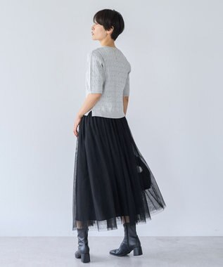 AMERICAN HOLIC ケーブル５分袖ニットプルオーバー Light Gray Mixture