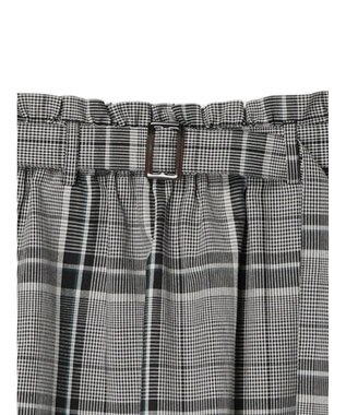 Green Parks 綿麻混バックルベルト付タイトスカート Check Black