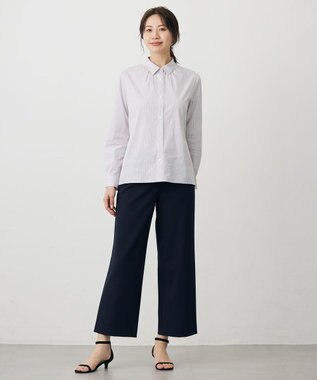 J.PRESS LADIES BEZ ドビーストライプ シャツカラー ブラウス ホワイト×ピンク×スレート系