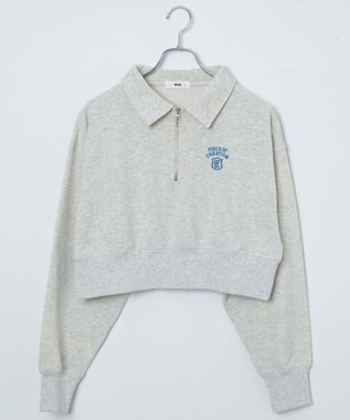 WEGO ハーフZIP襟付きショートスウェット 杢グレー