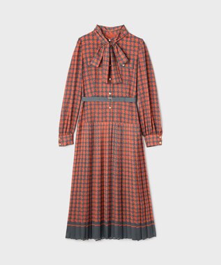 GRACE CONTINENTAL バイカラーチェックプリントワンピース レッド