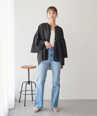 earth music&ecology コットンボイルギャザーシャツ Black