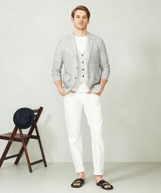 JOSEPH ABBOUD 【キングサイズ・軽い/洗える】スラブギマボーダーニットベスト ライトグレー系1