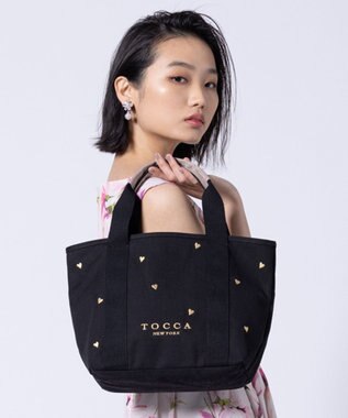 TOCCA 【大人百花コラボカラー有・WEB＆一部店舗限定】LUCKY SHOWER CANVASTOTE キャンバス トートバッグ ブラック×ハート柄