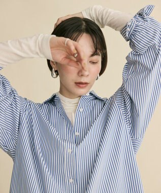#Newans 【洗濯機可】ロールアップカフスシャツ ブルーストライプ