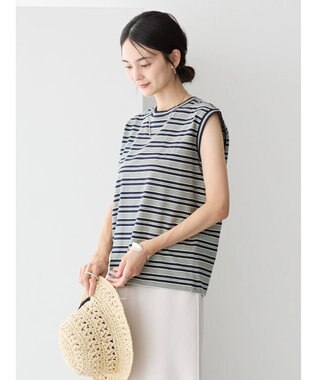 AMERICAN HOLIC マルチボーダーノースリーブカットプルオーバー Navy