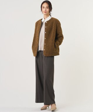 J.PRESS LADIES SOFT TOUCH WOOL Vネック ニット ベージュ×ブラッドオレンジ系