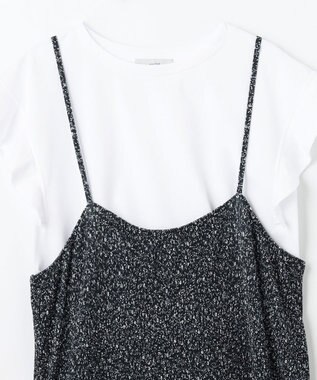 ANY 【2SET/洗濯機可】フリルスリーブTシャツ×シャーリングキャミワンピースセット ブラックベース