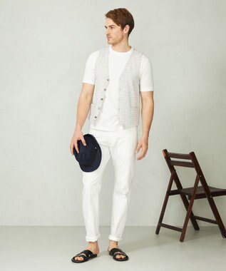 JOSEPH ABBOUD 【キングサイズ・軽い/洗える】スラブギマボーダーニットベスト ライトグレー系1