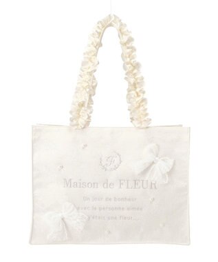 Maison de FLEUR レースリボンフリルハンドルスクエアトートMバッグ Ivory