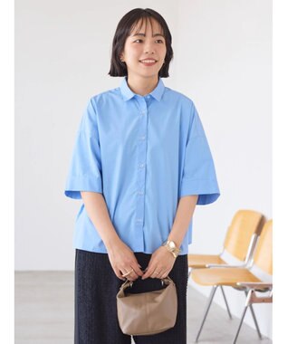 AMERICAN HOLIC イージーケア５分袖バックタックシャツ Sax