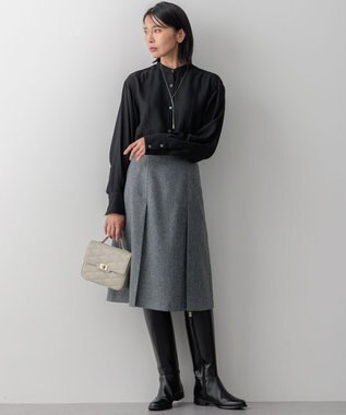 23区 L 【Oggi10月号掲載/洗える】ウールシアービエラ バンドカラー シャツ ブラック系