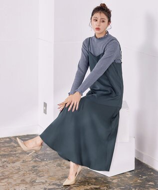 Tiaclasse 【洗える】アシンメトリーキャミワンピース スモークグリーン