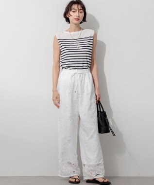 23区 S ハイツイストコットン ボーダー ノースリーブ ニット オフ×ネイビー