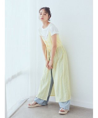 earth music&ecology フラワーレースキャミワンピース Yellow