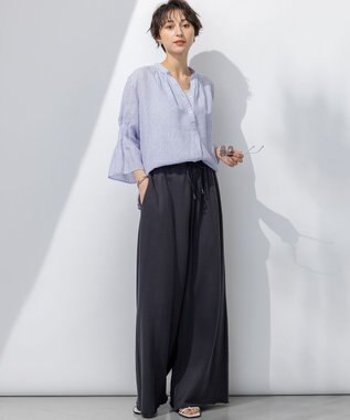 23区 S 【洗える】LIBECO タックスリーブ シャツ ラベンダーストライプ