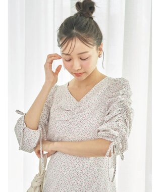 earth music&ecology 袖ドロストフラワーワンピース Pink