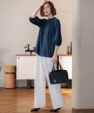 23区 S 【新色追加/洗える】クリアトリコットジャージー ギャザーデザイン カットソー グレイッシュブルー