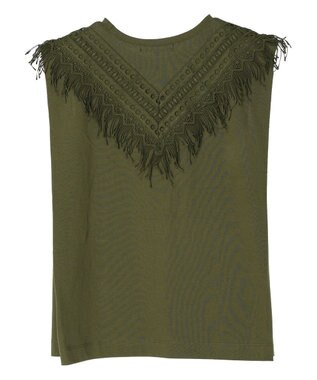 Green Parks ・ＳＵＧＡＲ　ＳＰＯＯＮ　フリンジフレンチＴシャツ Khaki